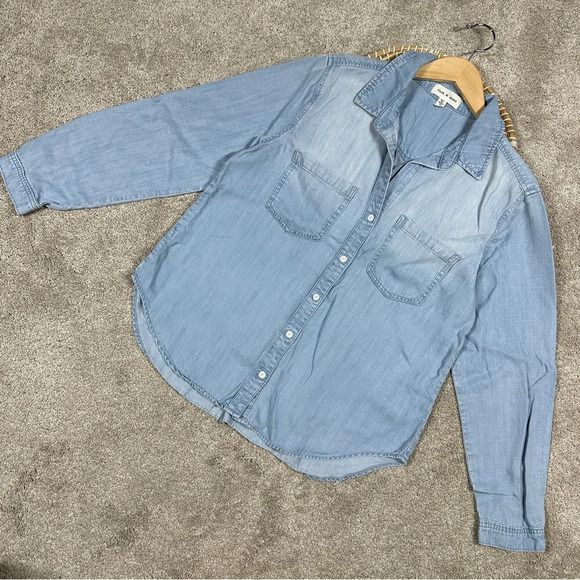 Cloth & Stone Long Sleeve Point Collar Chambray Denim Shirt Button Front Blue L - Picture 3 of 16